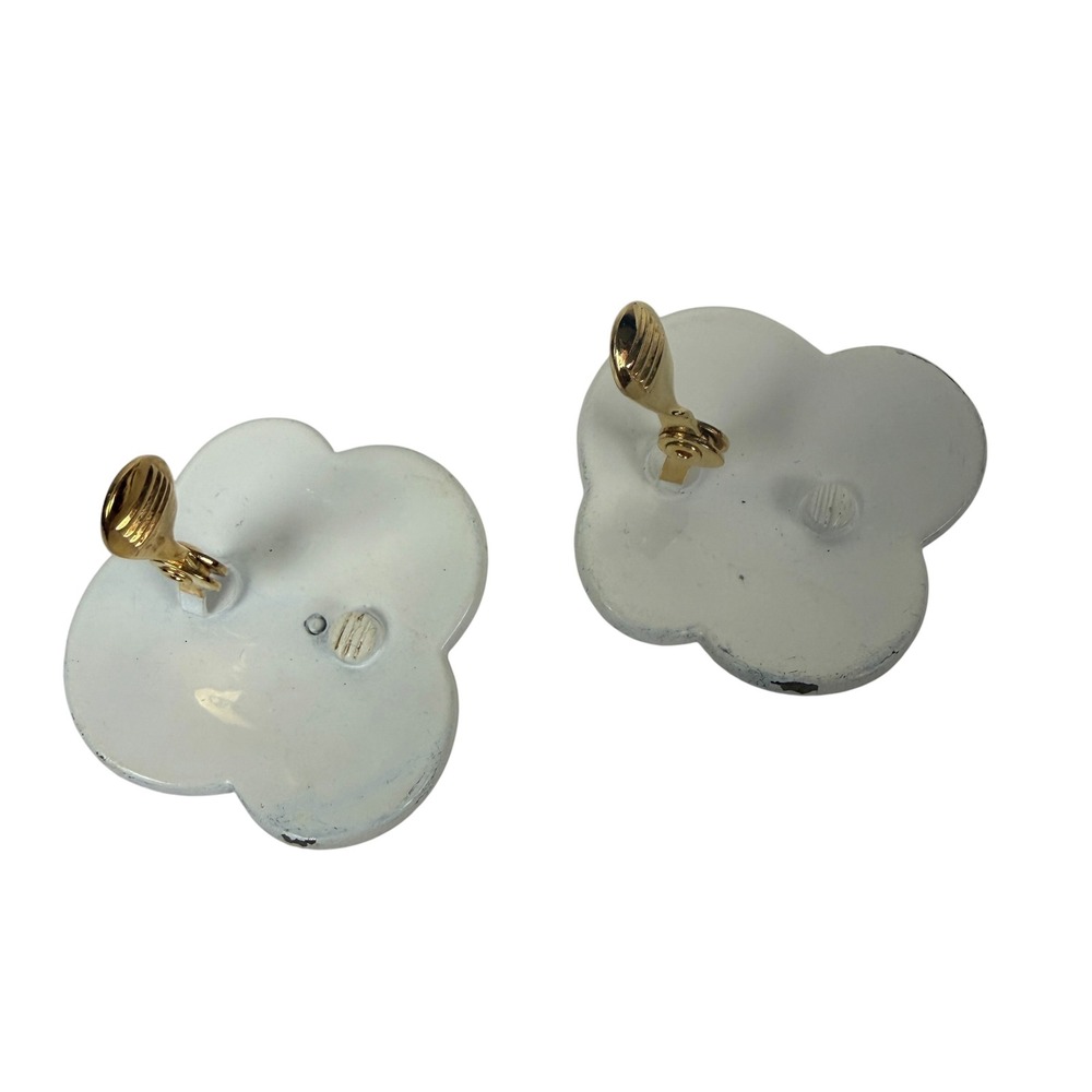 Monet Vintage Clip On Earrings Flower Swirl Peach Orange Enamel Gold Tone Studs - Picture 4 of 8